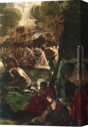 Baptism of Christ Canvas Paintings - Baptism of Christ [detail 1] by Jacopo Robusti Tintoretto